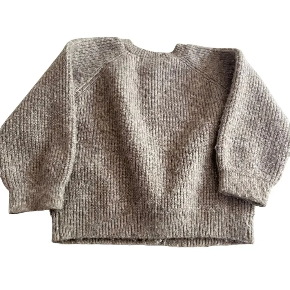 Zara Girls Beige Taupe Rib Knit Button Front Cardigan Sweater 12-18M